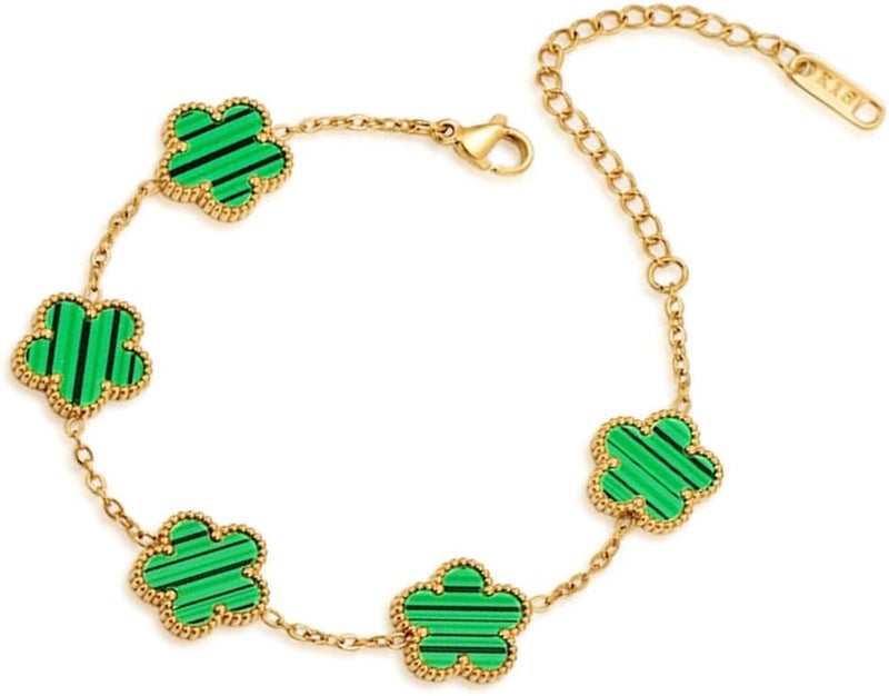 FLY FEI 18K Gold-Plated Four Leaf Clover Bracelet for Women,Adjustable lucky Bracelet Set Jewelry Gift-Hypoallergenic Charm for Birthdays, Wellness & Daily Wear - Image 1